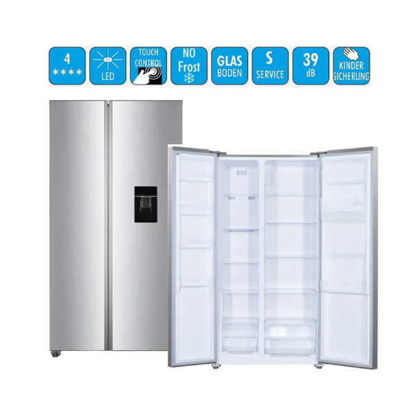 PKM SBS444EIXWD Side-by-Side Kühl-Gefrierkombination – 439 L, No Frost, Wasserspender, Inox-Design