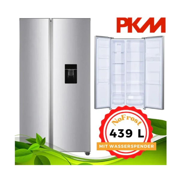 PKM SBS444EIXWD Side-by-Side Kühl-Gefrierkombination – 439 L, No Frost, Wasserspender, Inox-Design